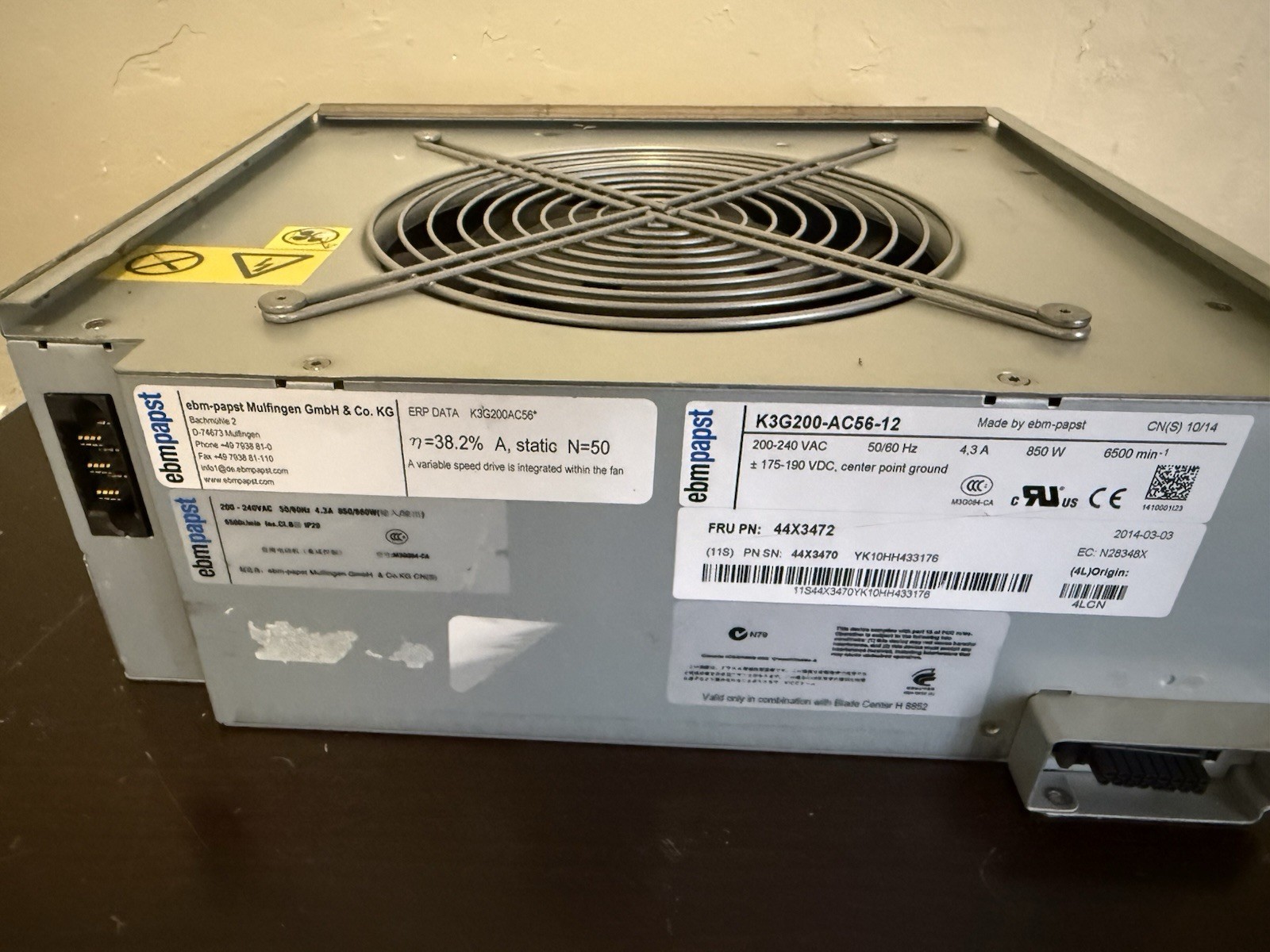 EBMPAPST Fan K3G200-AC56-12 200-240V 4.3A 850W for For IBM BladeCenter H 68Y8331