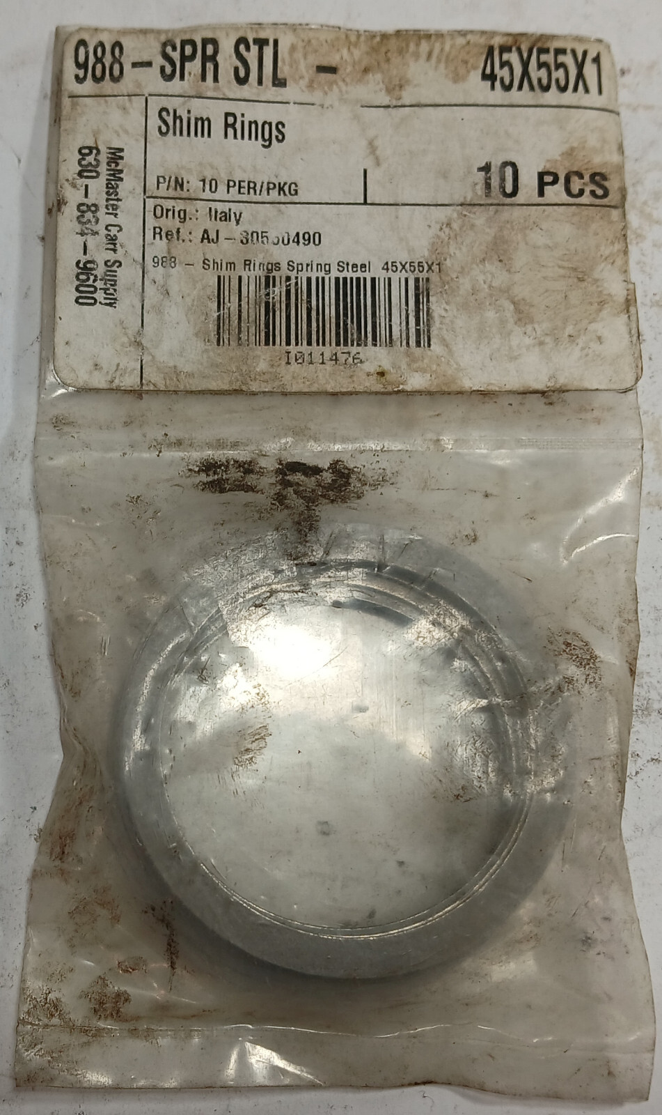 10 NEW MCMASTER CARR 988-SPRSTL 45X55X1 SPRING STEEL SHIM RINGS NNB *MAKE OFFER*