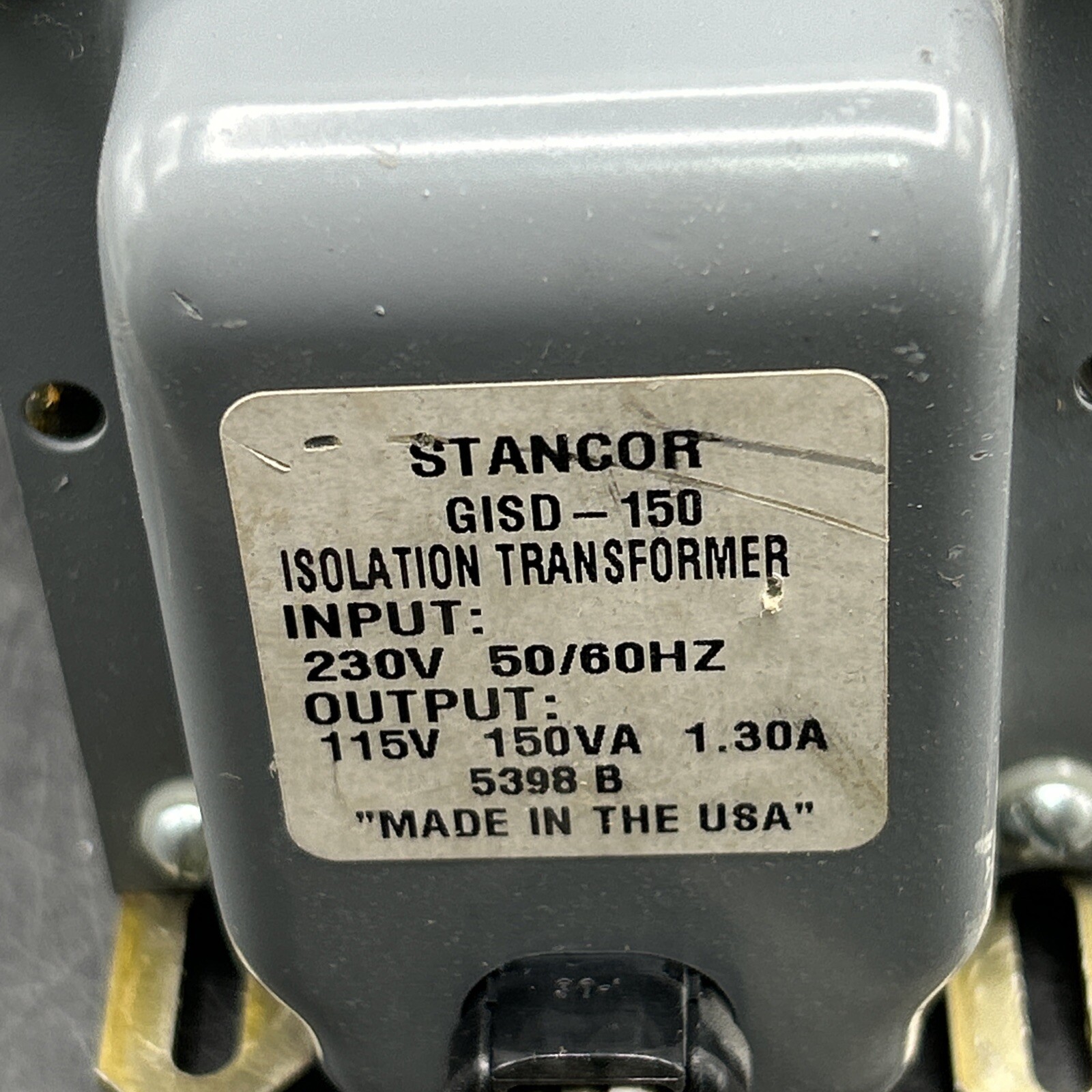 STANCOR GISD-150 ISOLATION TRANSFORMER INPUT: 230V 50/60Hz OUT: 115V 150VA 1.30A