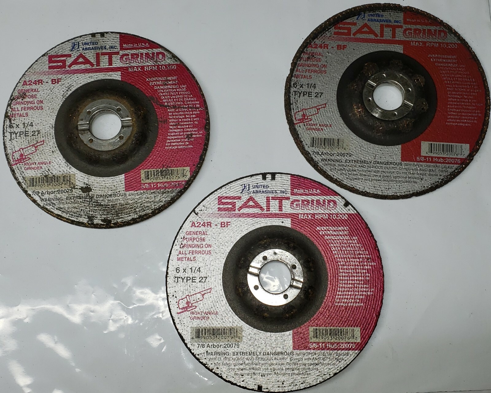 (3) Sait 24 Grit, 6″ Wheel, 1/4″ Wheel Thickness, 7/8″ Arbor, Type 27, Lot of 3