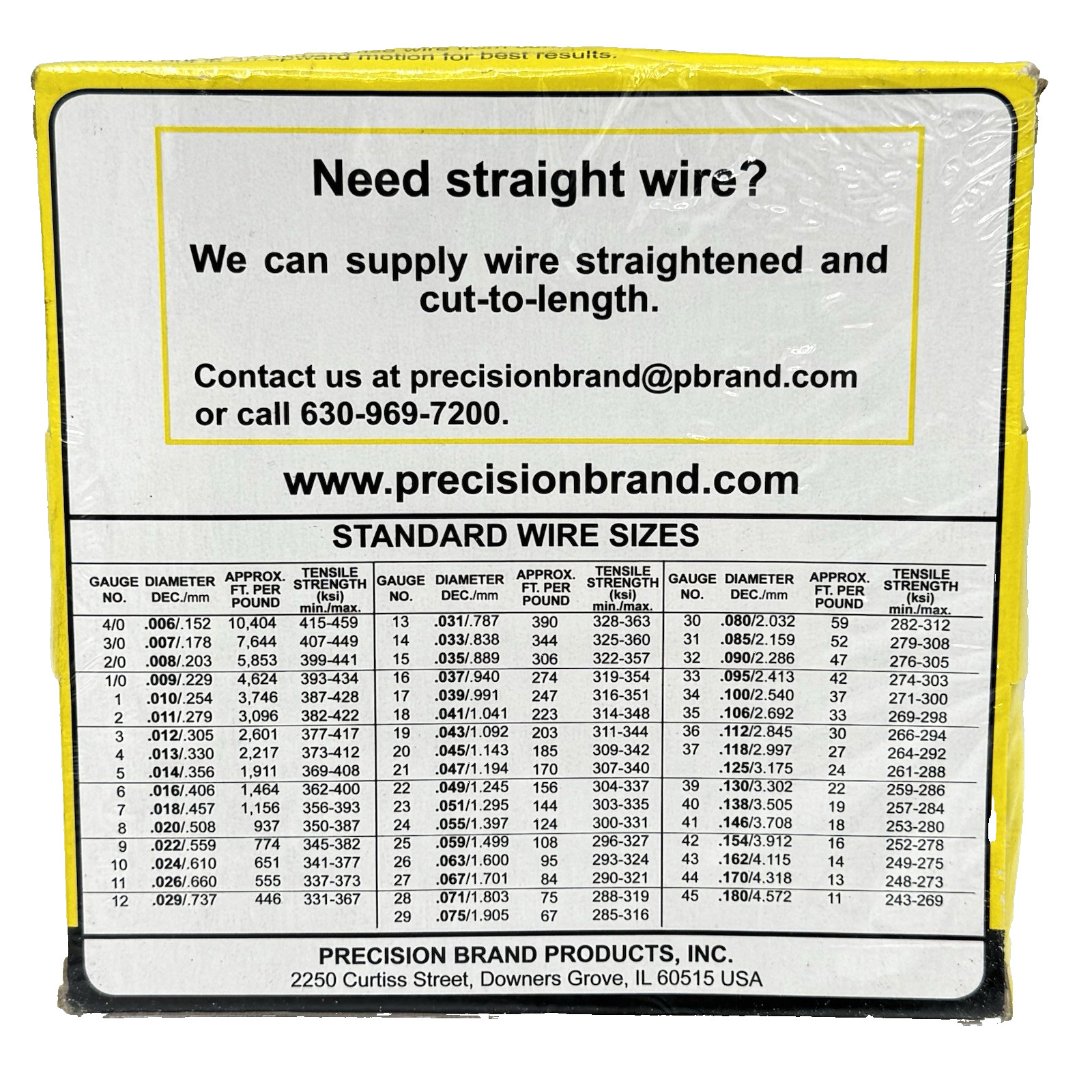 Precision Brand 21059 Music Wire .059 Spring Tempered 1 lb 144 ft Steel Wire