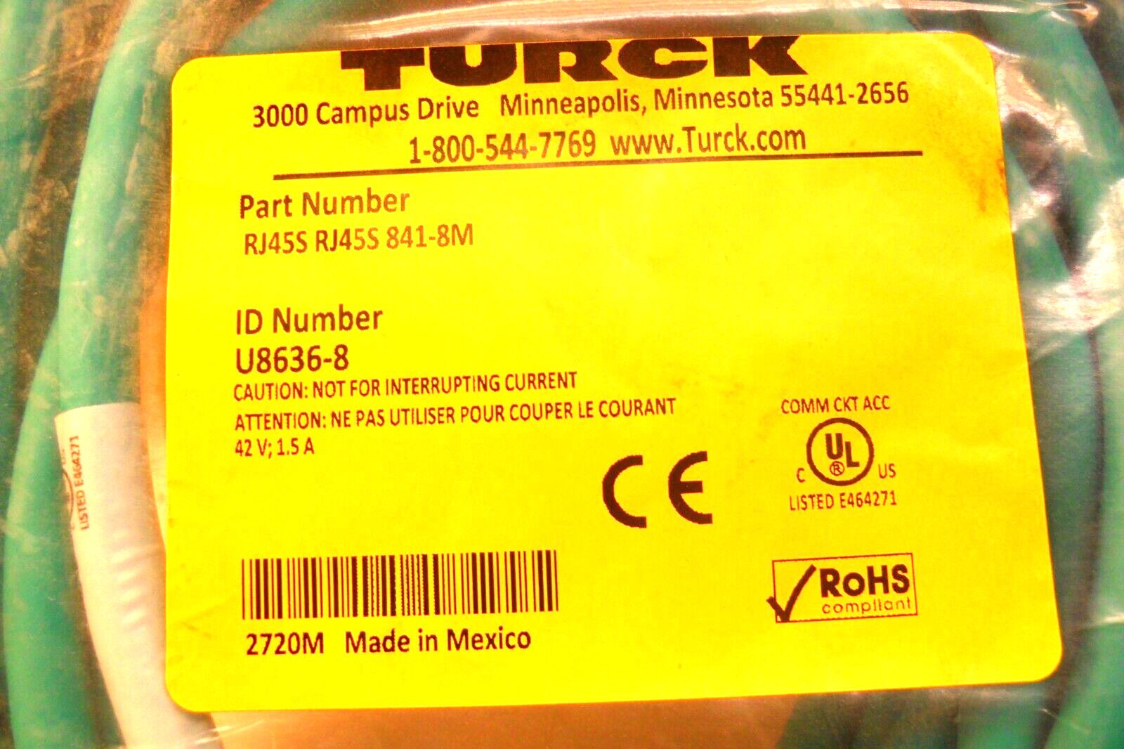 TURCK U8636-8 -RJ45S RJ45S – 841-8M – Factory Sealed Bag