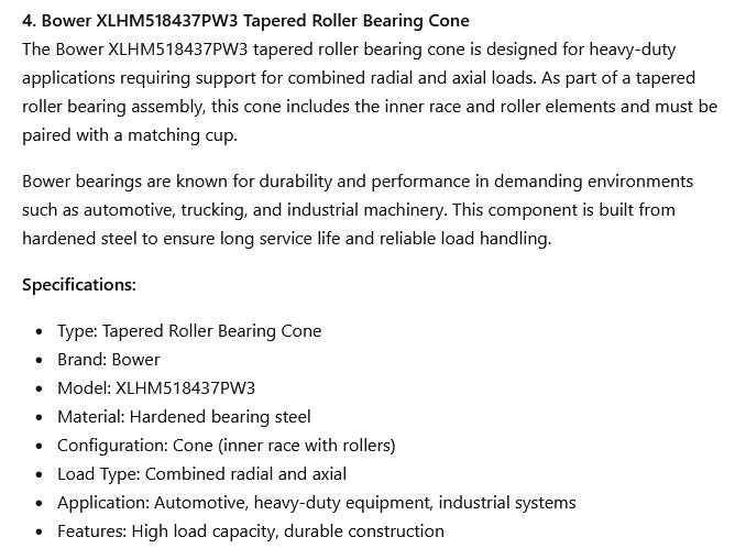 1 NEW BOWER XLHM518437PW3 TAPER ROLLER BEARING CONE NIB/NNB ***MAKE OFFER***