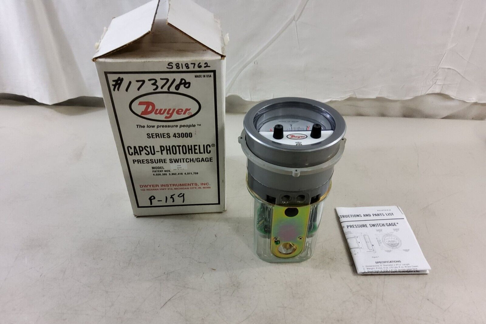 Dwyer 43004 Phothelic Pressure Switch Gauge NEW