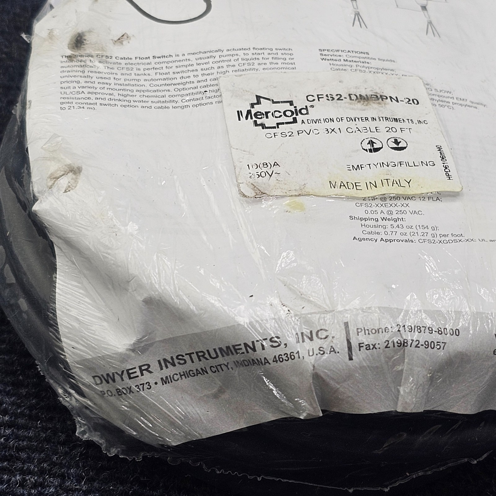 MERCOID CFS2-DNBPN-20: CFS2 PVC 3X1 FLOAT SWITCH CABLE 20 FT.