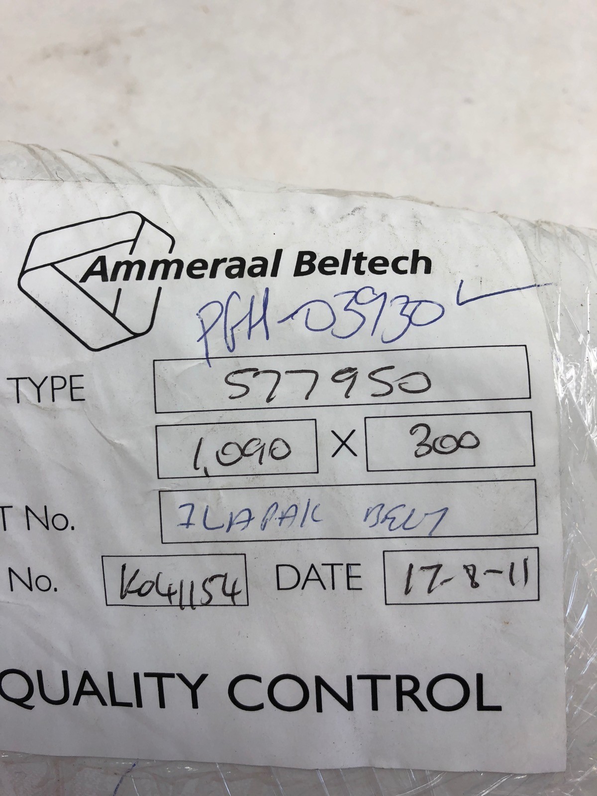 NEW AMMERAAL 577950 ILAPAK CONVEYOR BELT 1090MM LENGTH 300MM WIDTH, (TLO)