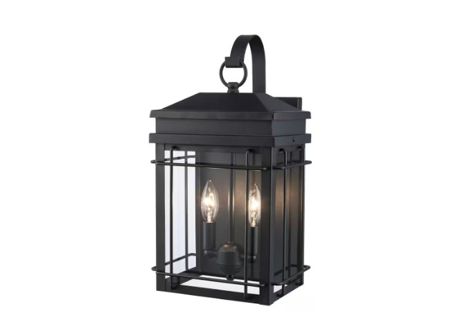 Monteaux Bel Air 17 in. 2-Light Black Outdoor Wall Light Fixture w/ Clear Glass