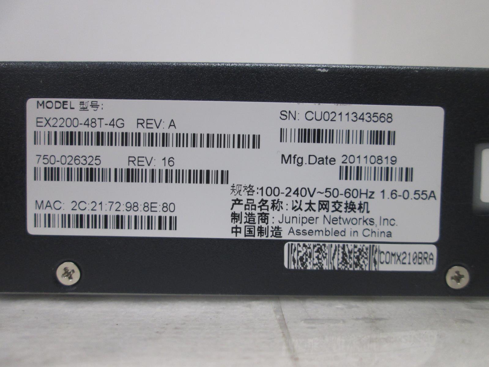 JUNIPER NETWORKS EX2200-48T-4G SWITCH