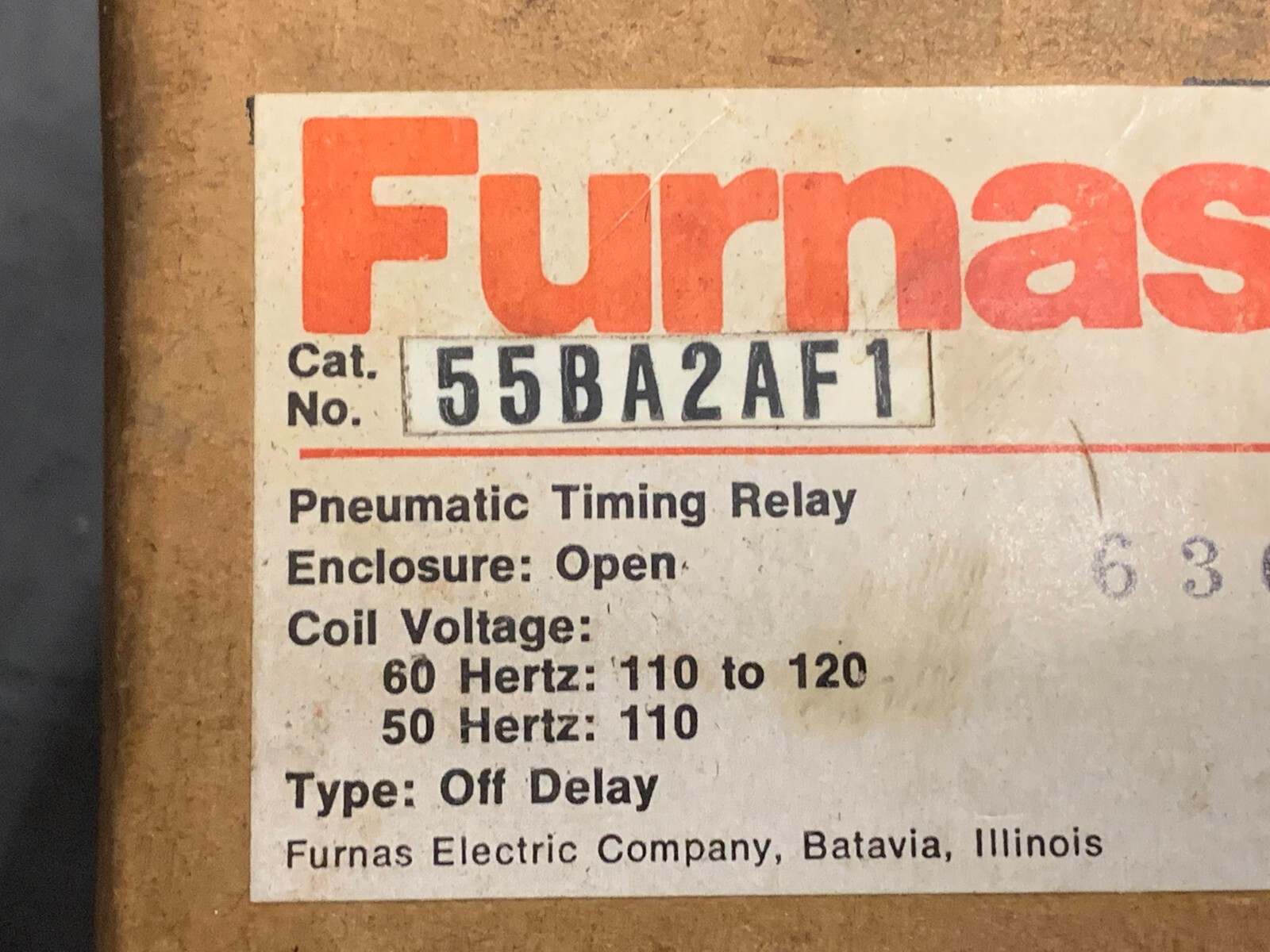 Furnas Pneumatic Timing Relay 60Hz:110-120V, 50Hz:110V Off Delay P/N 55BA2AF1