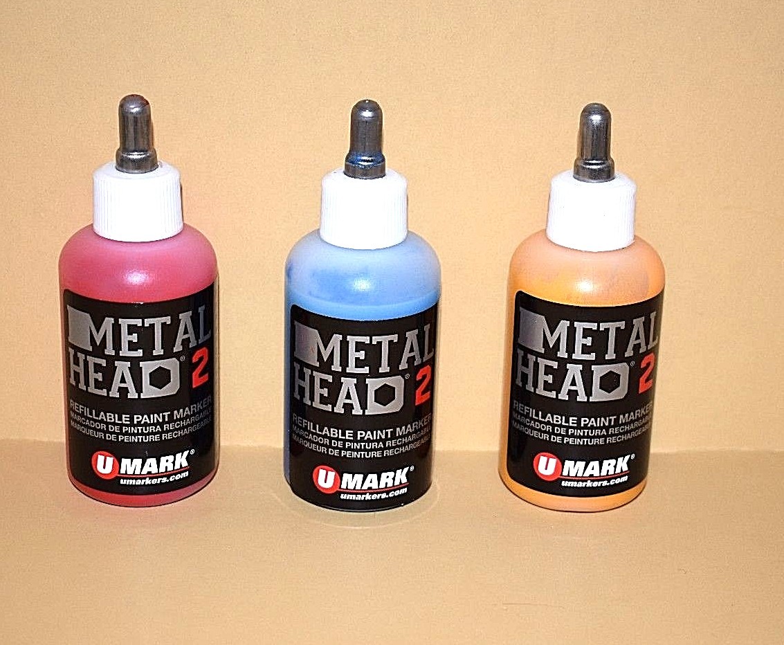 3 Metal Head Paint Marker 2 Oz Blue Yellow Red Metal Marking Craft Auto Salvage
