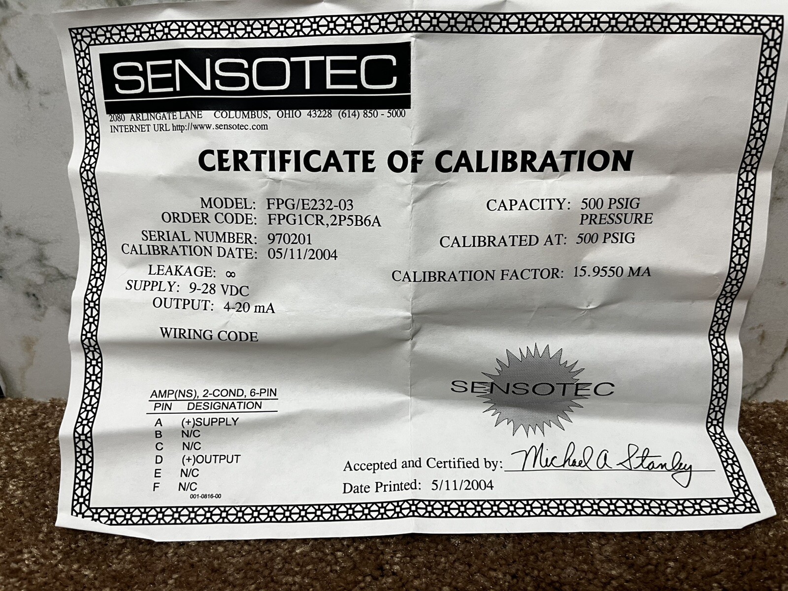HONEYWELL SENSOTEC AMPLIFIED TRANSDUCER SENSOR FPG/E232-03 060-E232-03 970201