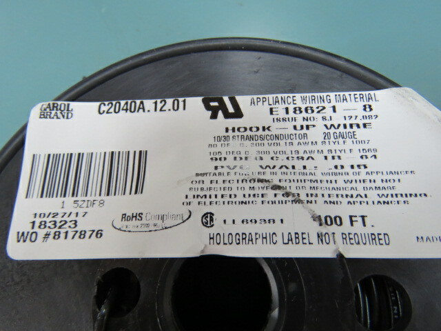 GENERAL CABLE/ CAROL BRAND C2040A.12.01 Qty of 100 per Lot Hook-up Wire 20AWG 3