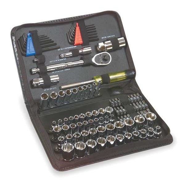 Westward 3Fe99 Socket Wrench Set, 1/4″, 3/8″ Dr, 102 Pc