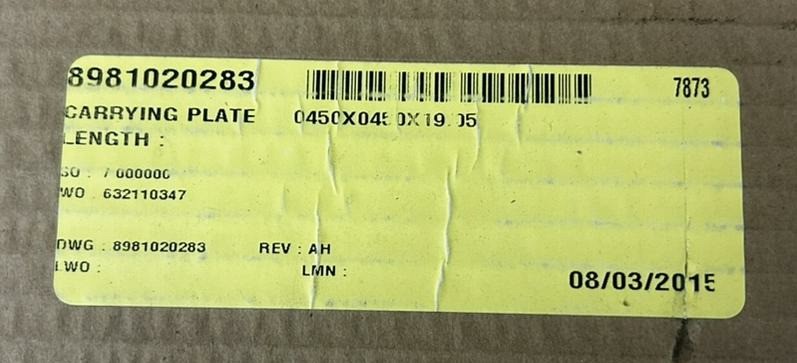 Bosch Rexroth 8981020283 Carrying Plate 0450x0450x19.05 Aluminum