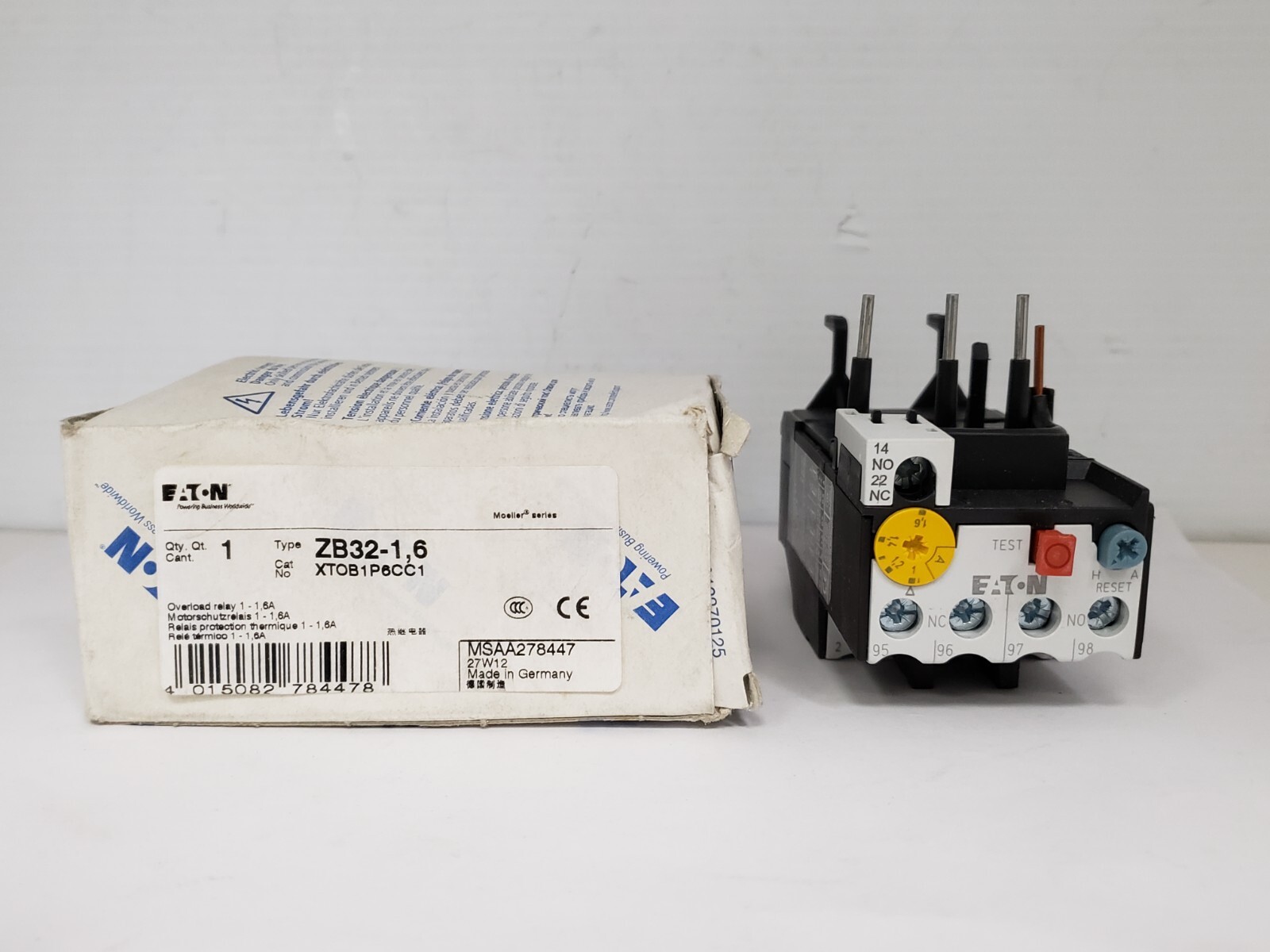 EATON ZB32-1,6 XTOB1P6CC1 THERMAL OVERLOAD RELAY 1-1.6A 3 POLE 1NO 1NC NIB