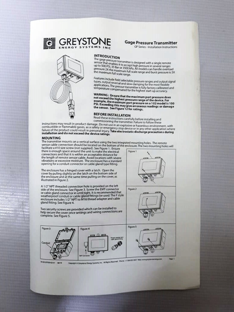 Greystone / Gage Pressure Transmitter / GPB11S30