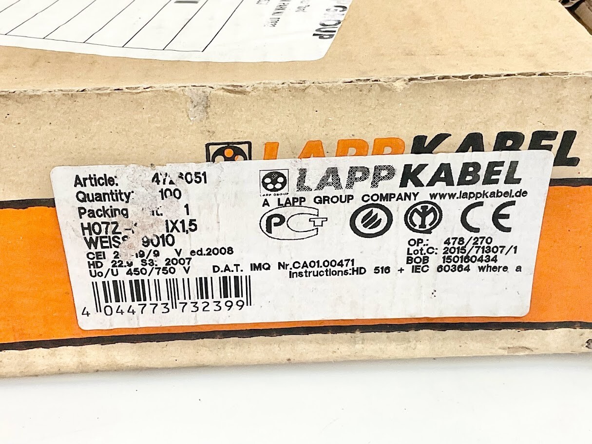 Lapp Kabel H07Z-K 1X1.5 (White) U4726051
