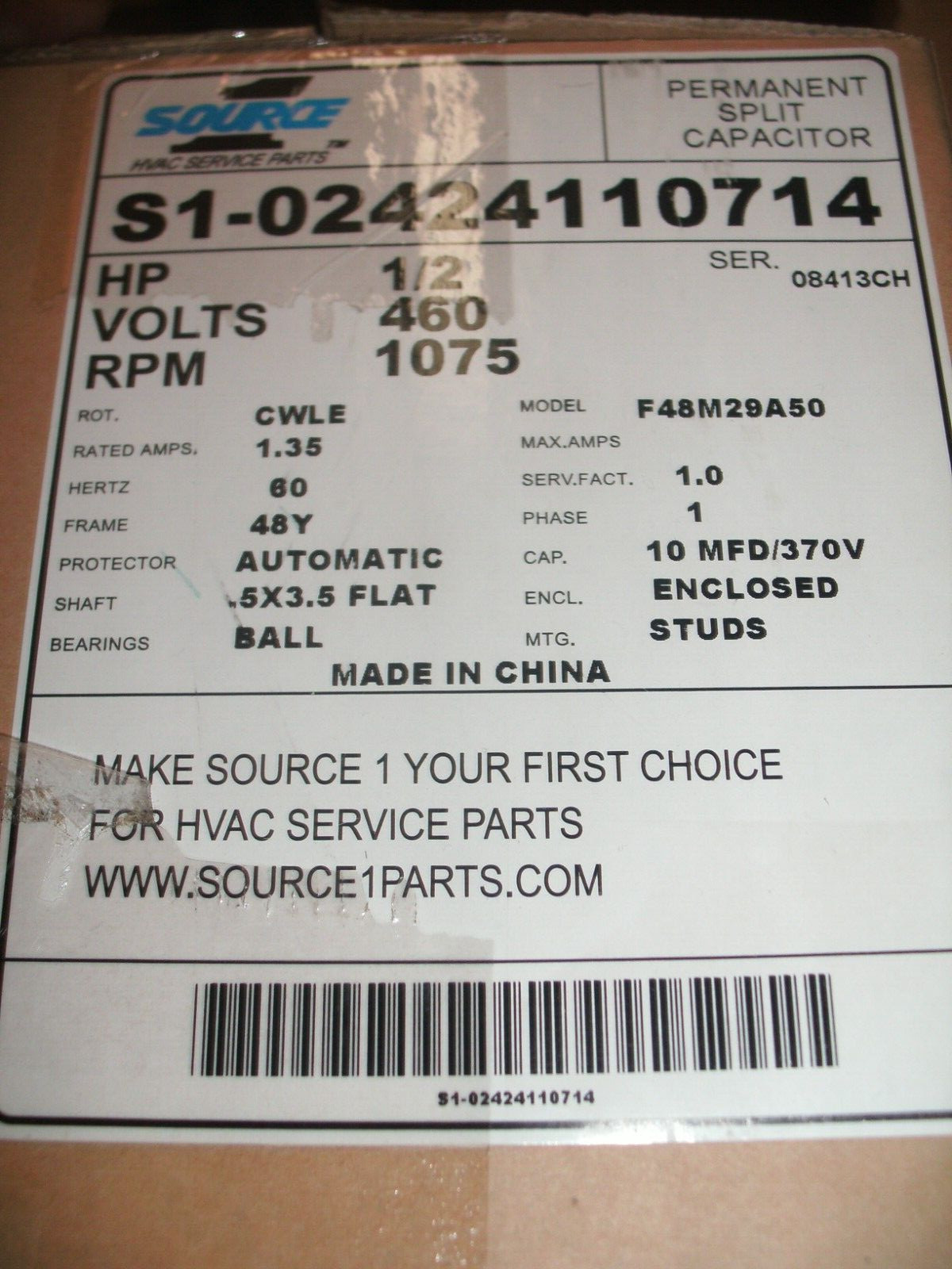 GENTEQ F48M29A50 S1-02424110714 1/2 HP 460-380/415 V 1075 RPM MOTOR – 3 AVAIL