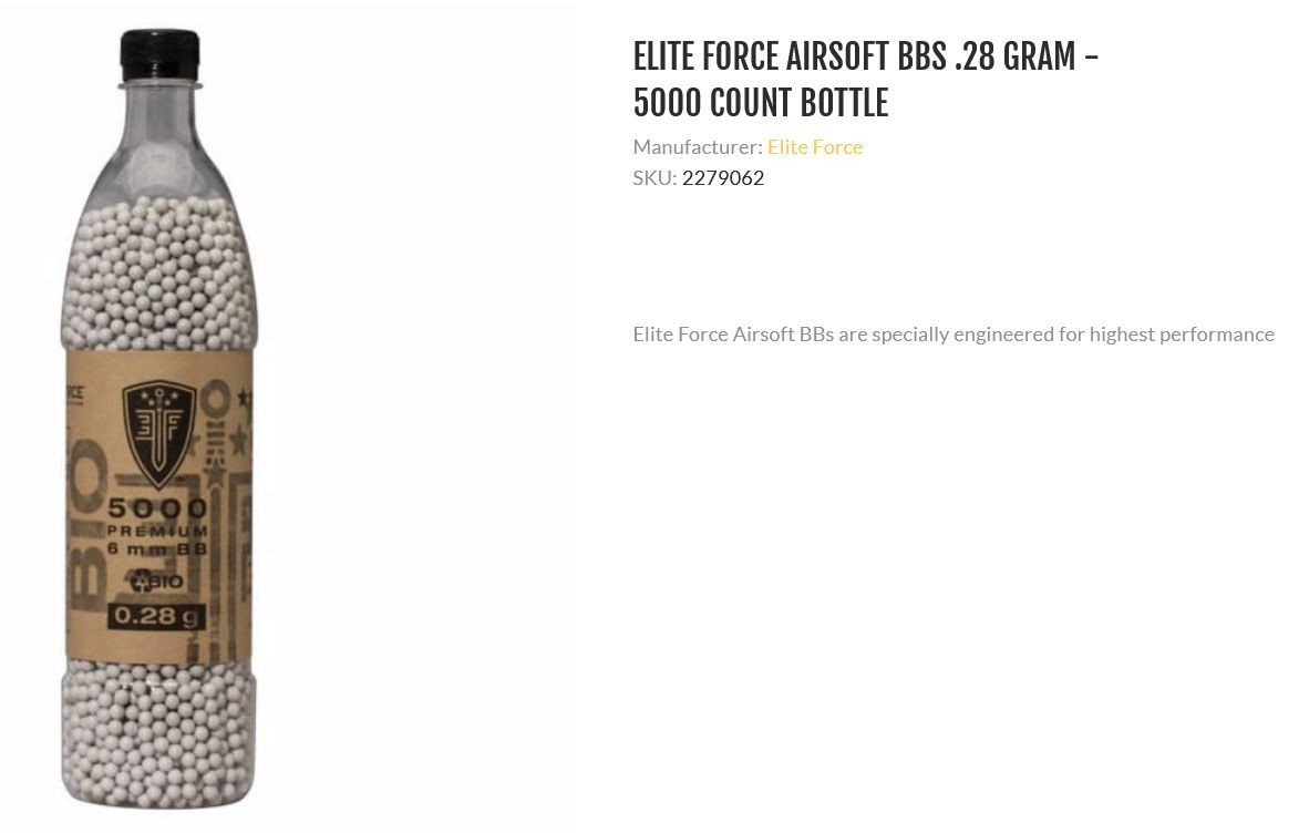 5000 NEW ELITE FORCE 2279062 PREMIUM 0.28g 6mm PREMIUM BB’S NIB ***MAKE OFFER***