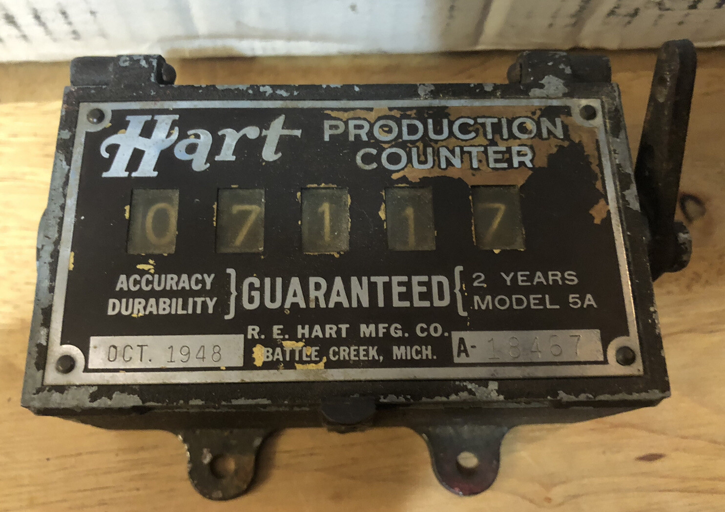 Antique R.E. Hart Production Counter 5A Oct 1948 BATTLE CREEK Working