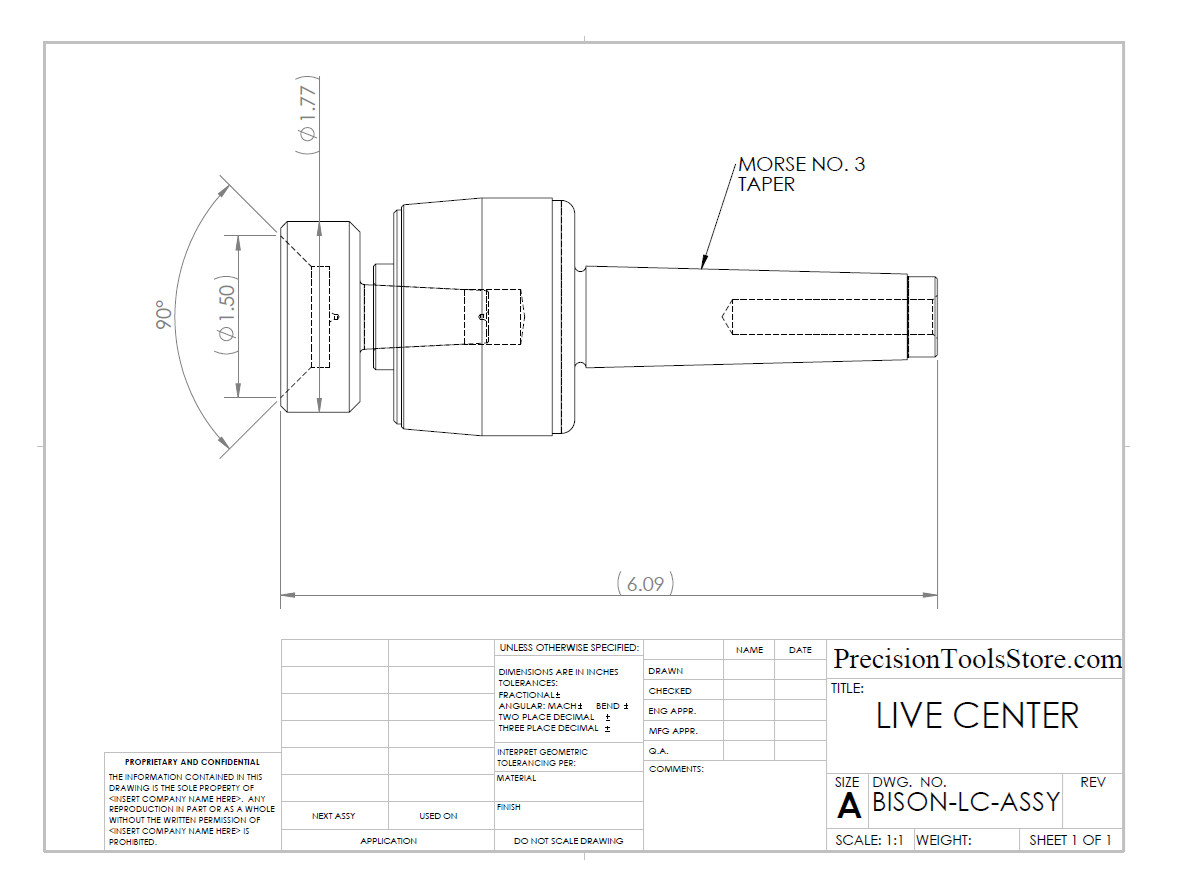 Bison 8832-3 Morse No. 3 Live Center With 90-Degree 5-570-603 Female Insert