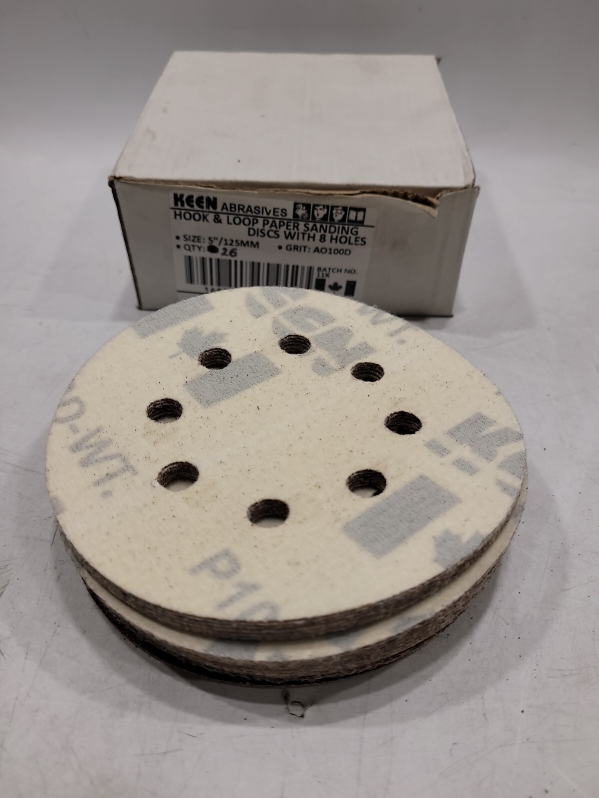 5″ HOOK & LOOP PAPER SANDING DISCS 8 HOLES AO100D GRIT KEEN QTY- 26!!!!