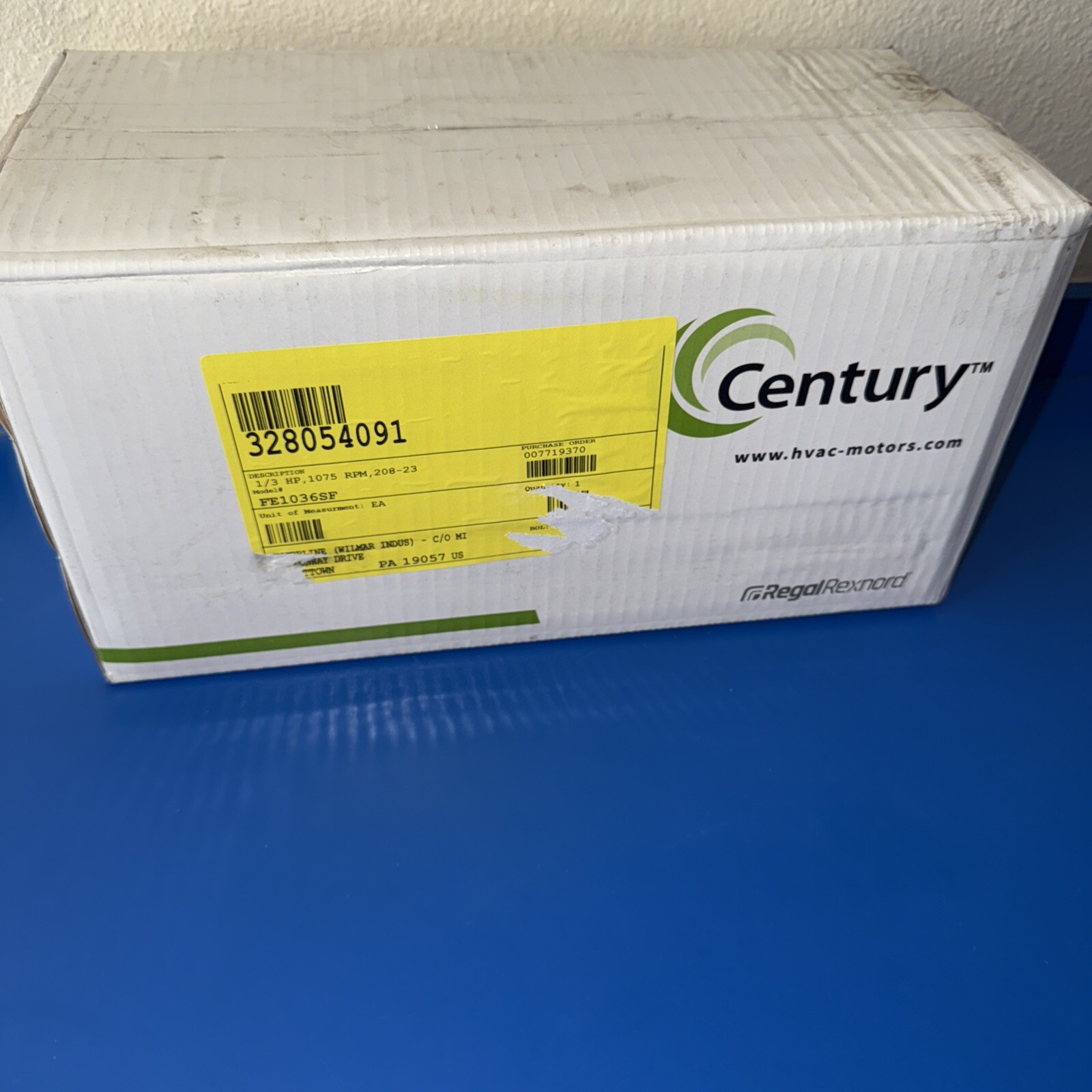 CENTURY FE1036SF Condenser Fan Motor,1/3 RPM 1075 ,S80-1221861H