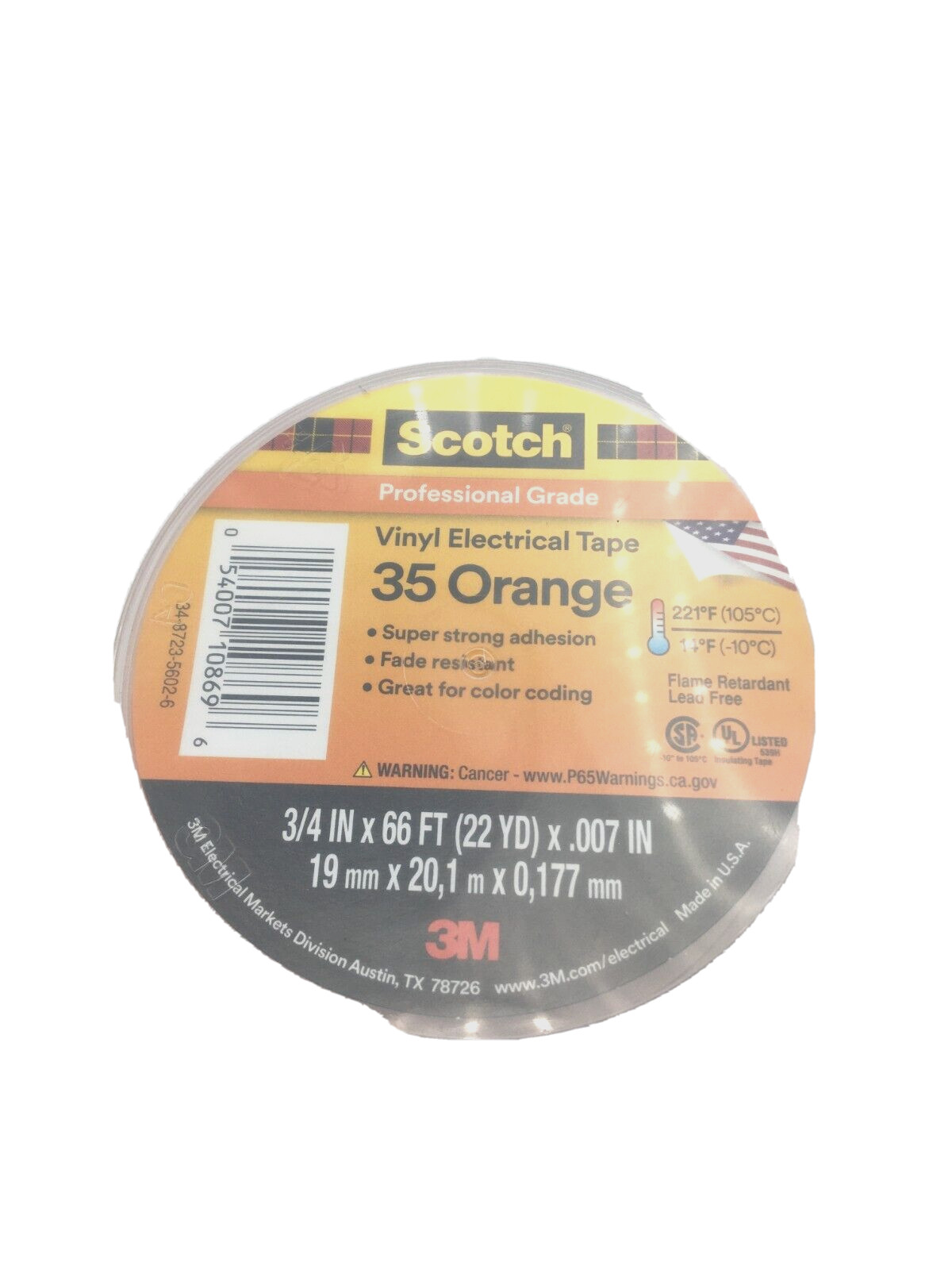 Scotch Lot of 10 Professional Grade Vinyl Electrical Tape 35 Orange 3 4″ x 66′