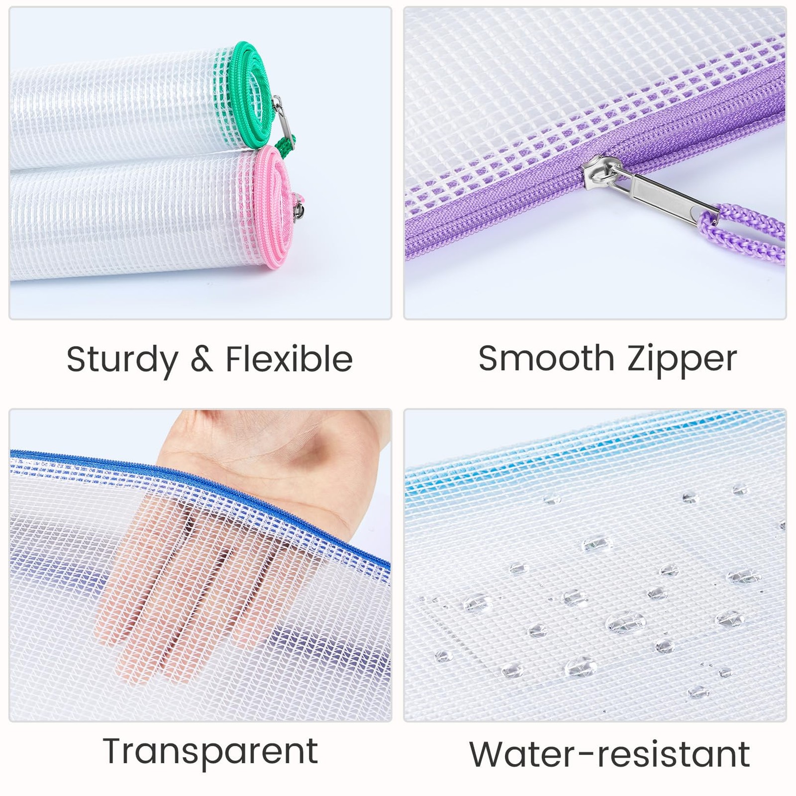 Sooez 36 Pack Mesh Zipper Pouch with Sticky Labels, A4 36Pack, Multicolored