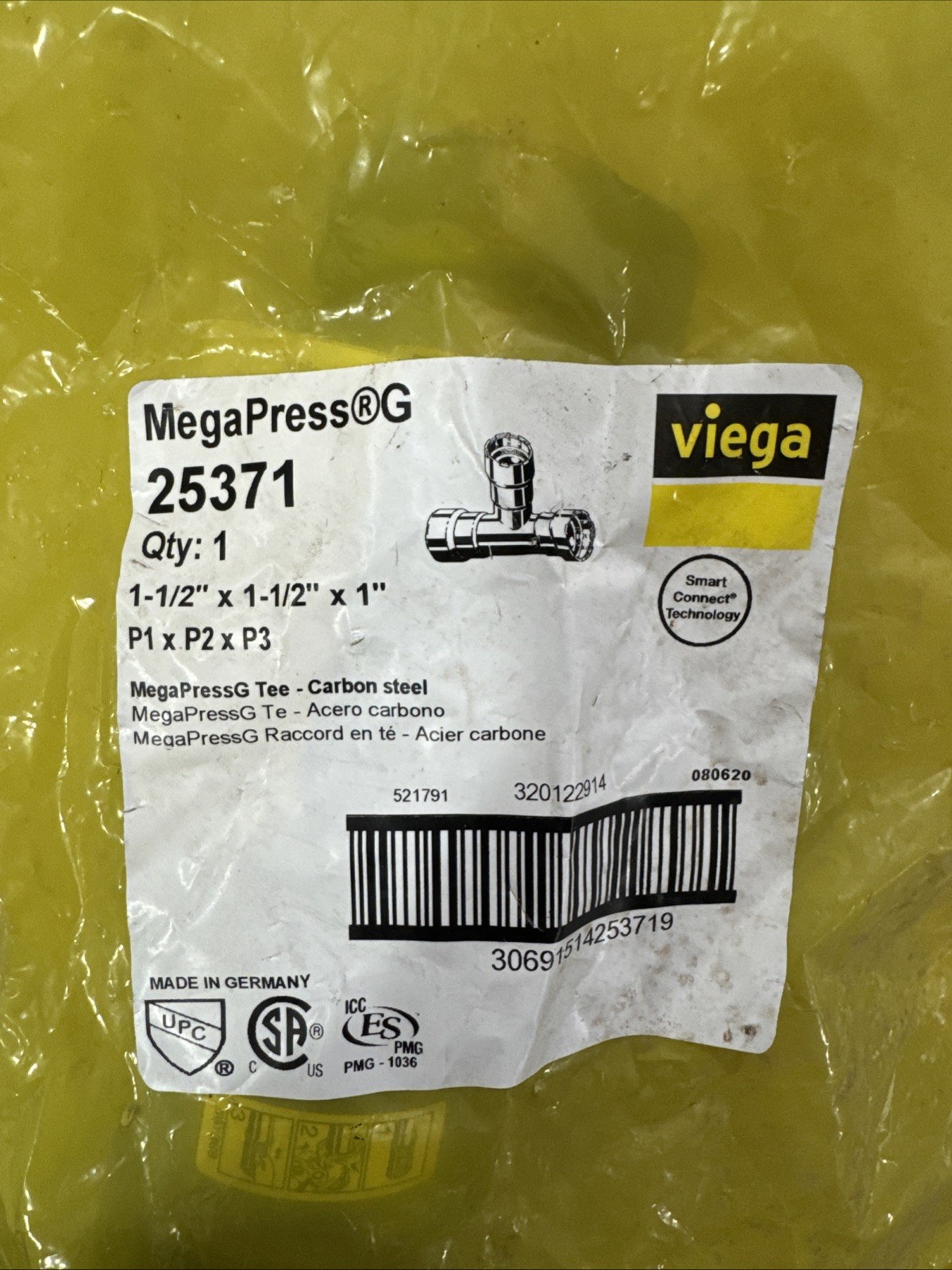 Viega 1-1/2″ x 1-1/2″ x 1″ MegaPressG #25371