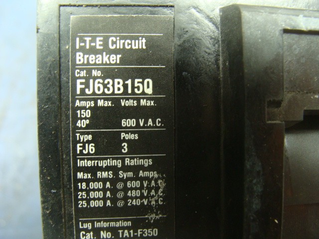 I-T-E FJ63B150 CIRCUIT BREAKER 150A 3 POLE 600 VAC