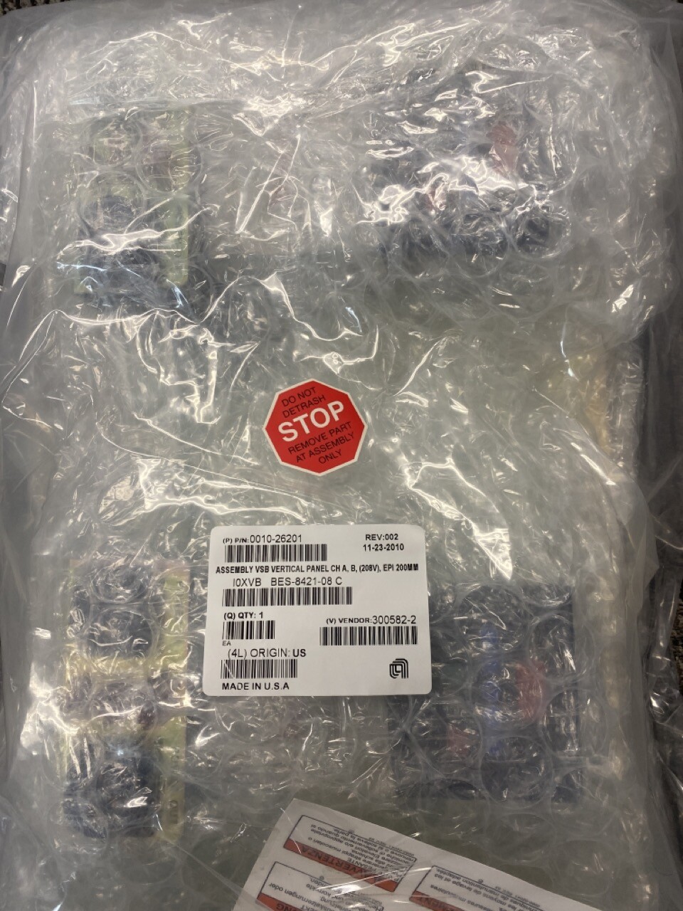 Applied Materials Assembly VSB Vertical Panel CH A, B, 280V, PN: 0010-26201