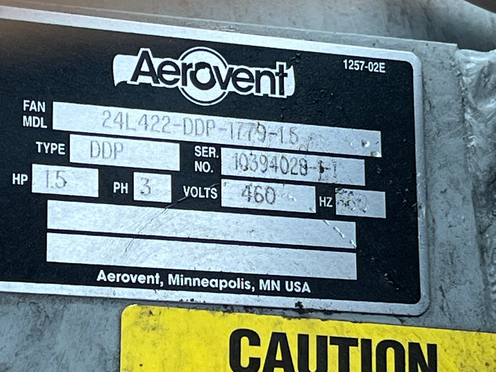 Aerovent *Panel Fan, Direct Drive* 24″ DDP* 460V * 1.5HP * 1779RPM* {4}Blade*NEW
