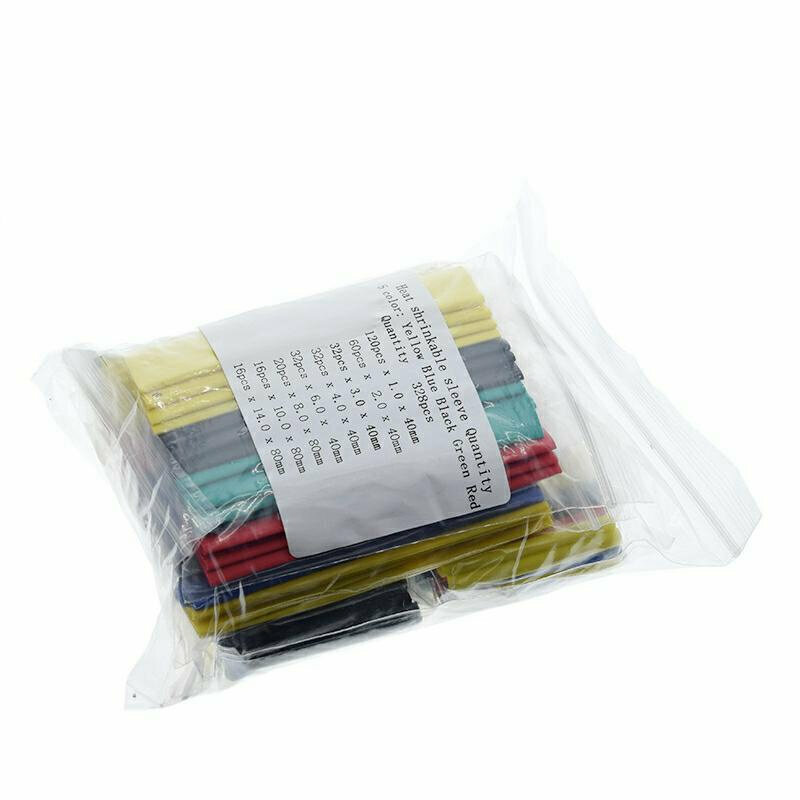 328 Pcs Heat Shrink Tubing 5 Colors 8 Sizes Assorted Tube Wrap Sleeve Set Combo