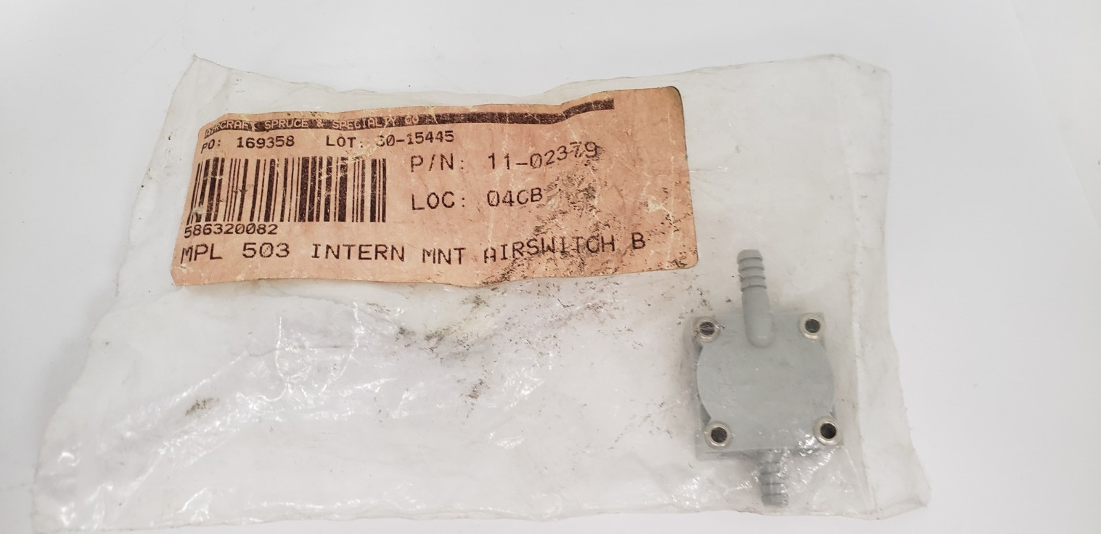 AIRCRAFT SPRUCE & SPECIALTY CO. 11-02379 MPL 503 AIR PRESSURE SWITCH, NIB