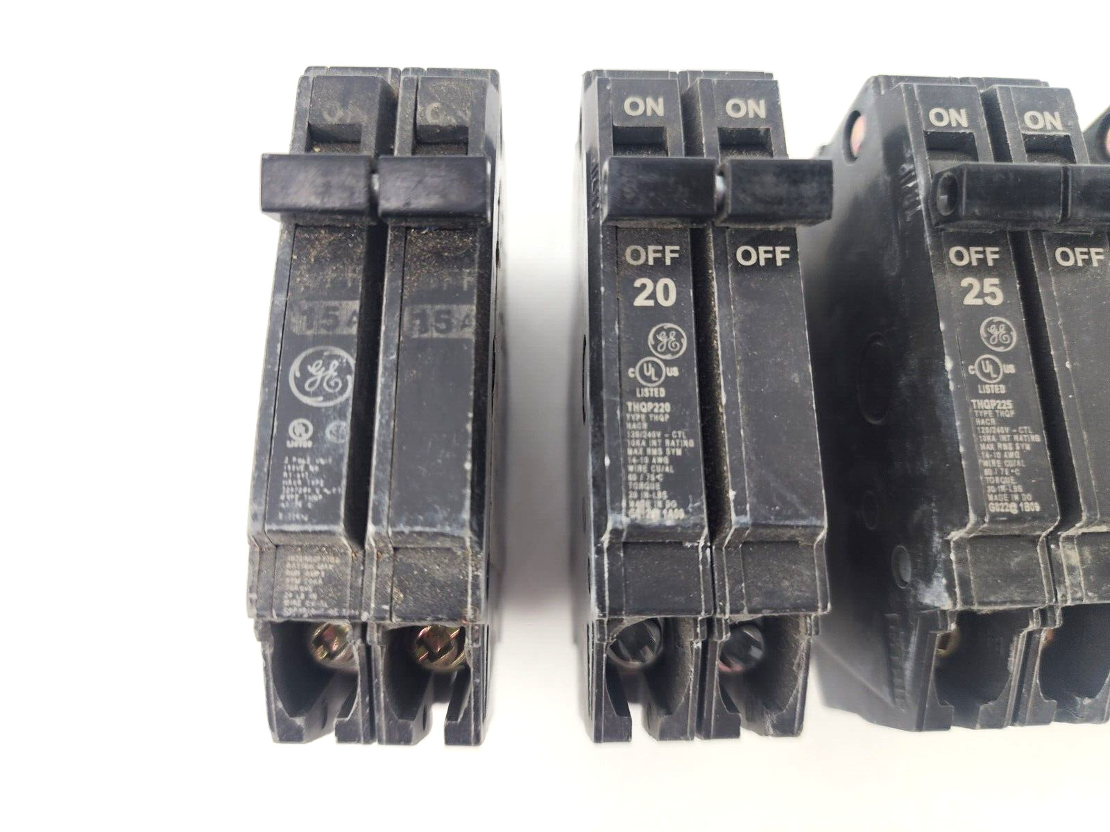 6pcs Used Mix Lot GE THQP 15A 20A 25A 30A 40A 50A Tandem 2 Pole Circuit Breaker