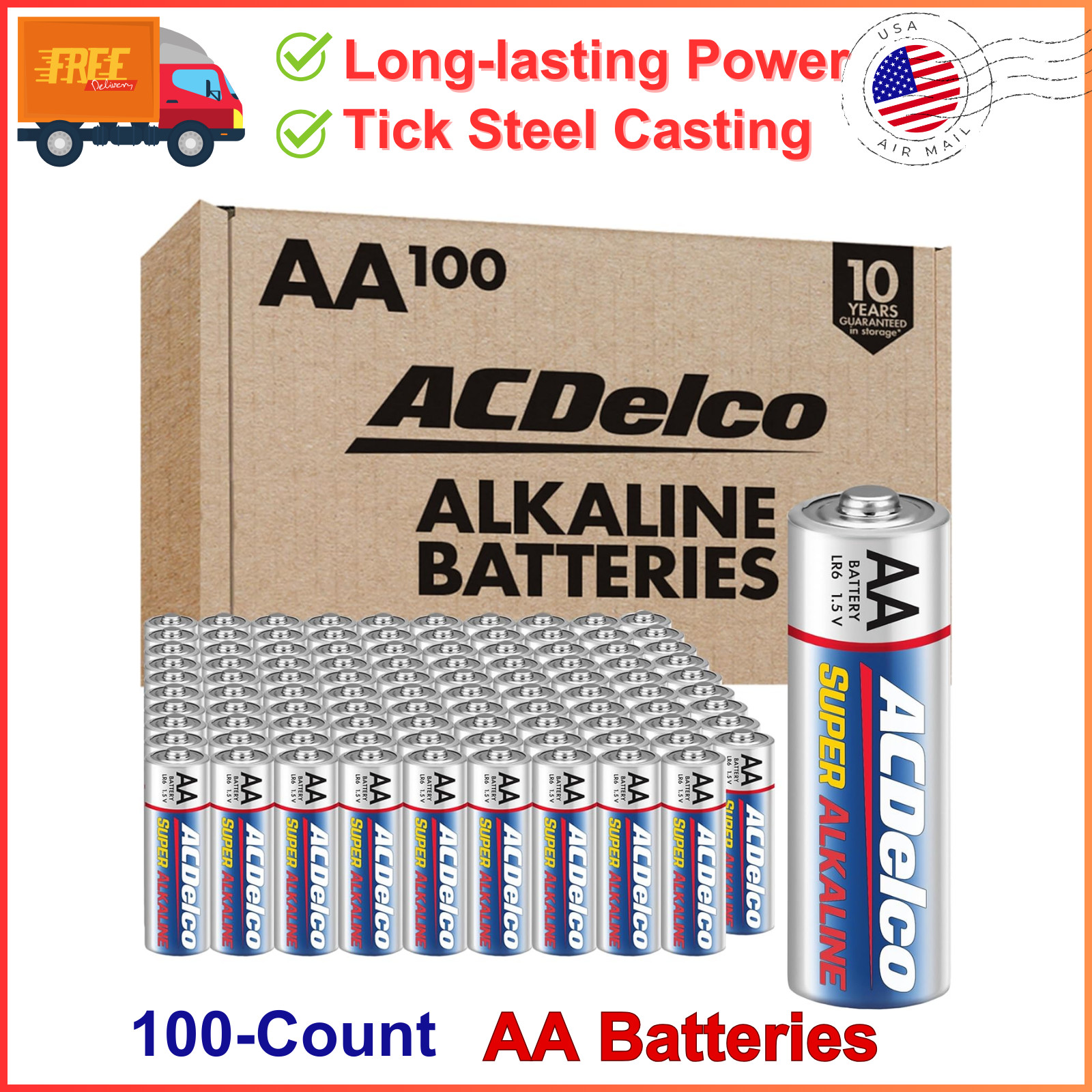 100 Count AA Batteries, Maximum Power Super Alkaline Battery, Long Lasting Power