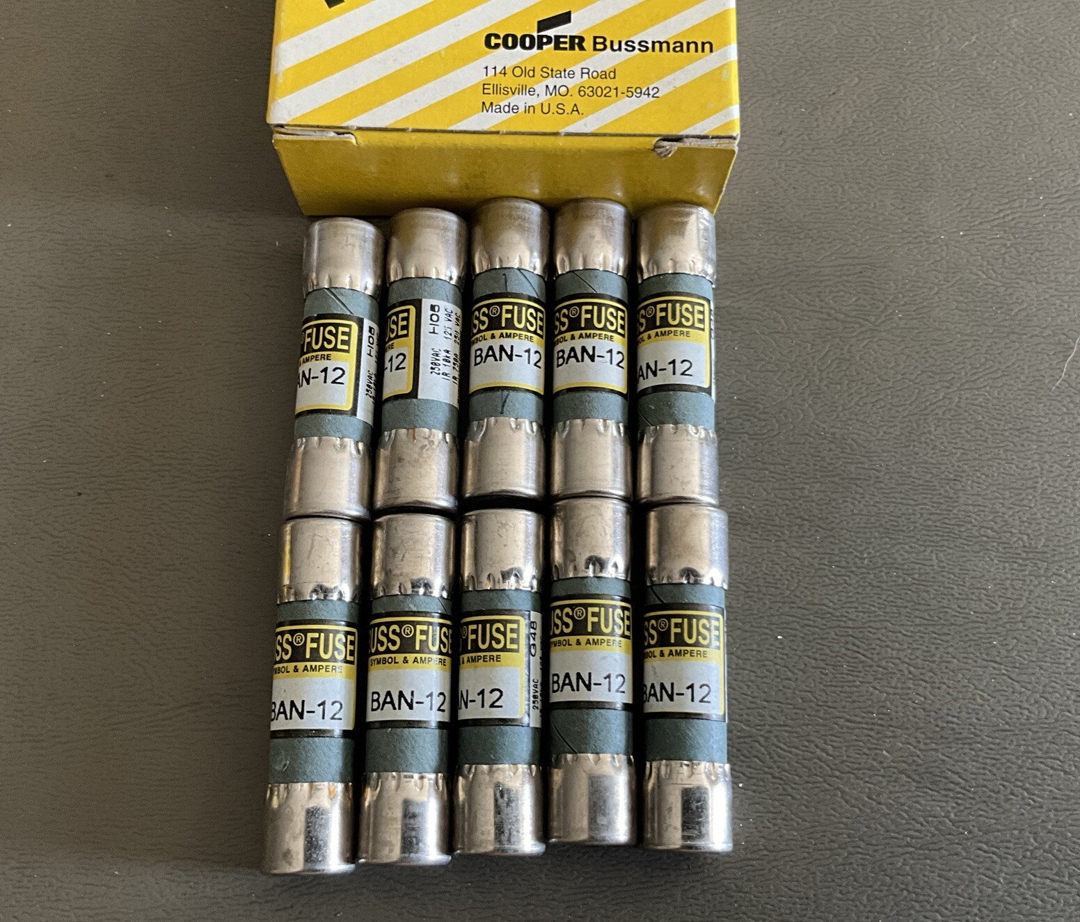 Box Of 10 Cooper Bussmann BAN-12 Miniature Fuse BAN 12 Amp