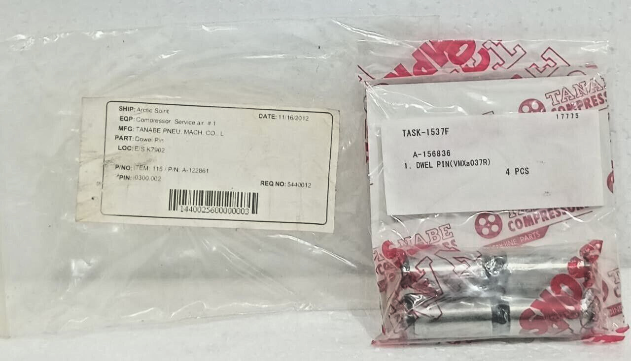 TANABE PNEUMATIC A-156836 DOWEL PIN TASK-1537F 4PCS NEW FAST SHIPPING