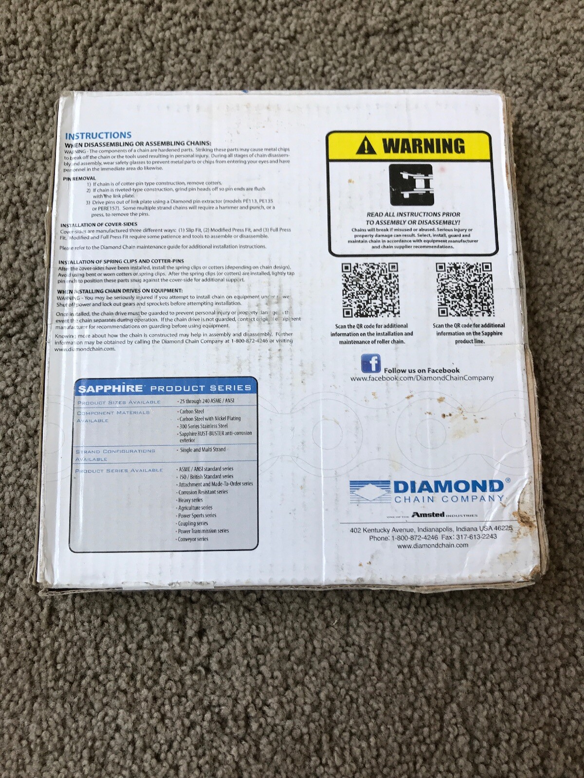 10 ft: Diamond Chain Company 35SS Riv-Sapphire Roller Chain RSC-35SS-1-R-10FT