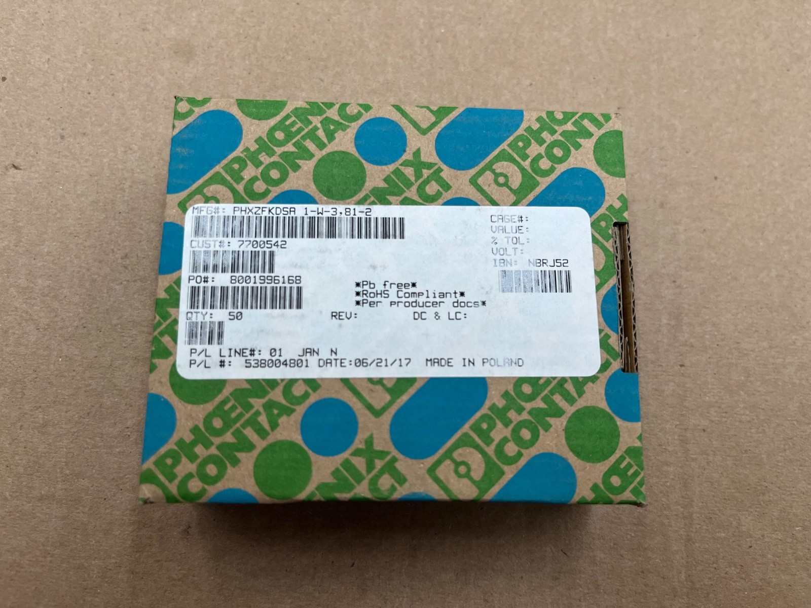 Lot of 5 Boxes of 50 Phoenix Contact 1704498 ZFKDSA 1‑W‑3 81‑2