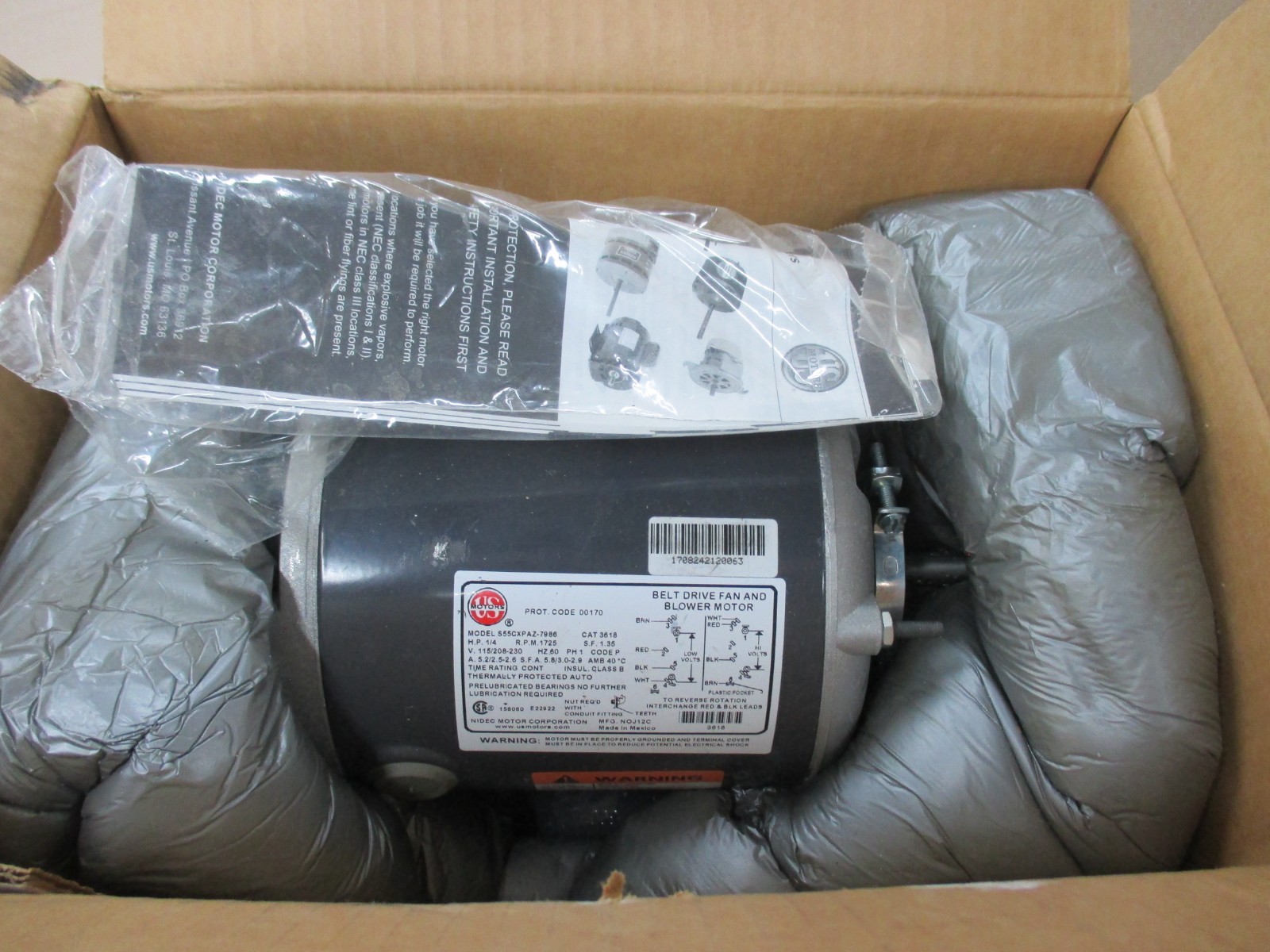S55CXPAZ-7986 US MOTOR 3618 ELECTRIC MOTOR 1/4HP NEW