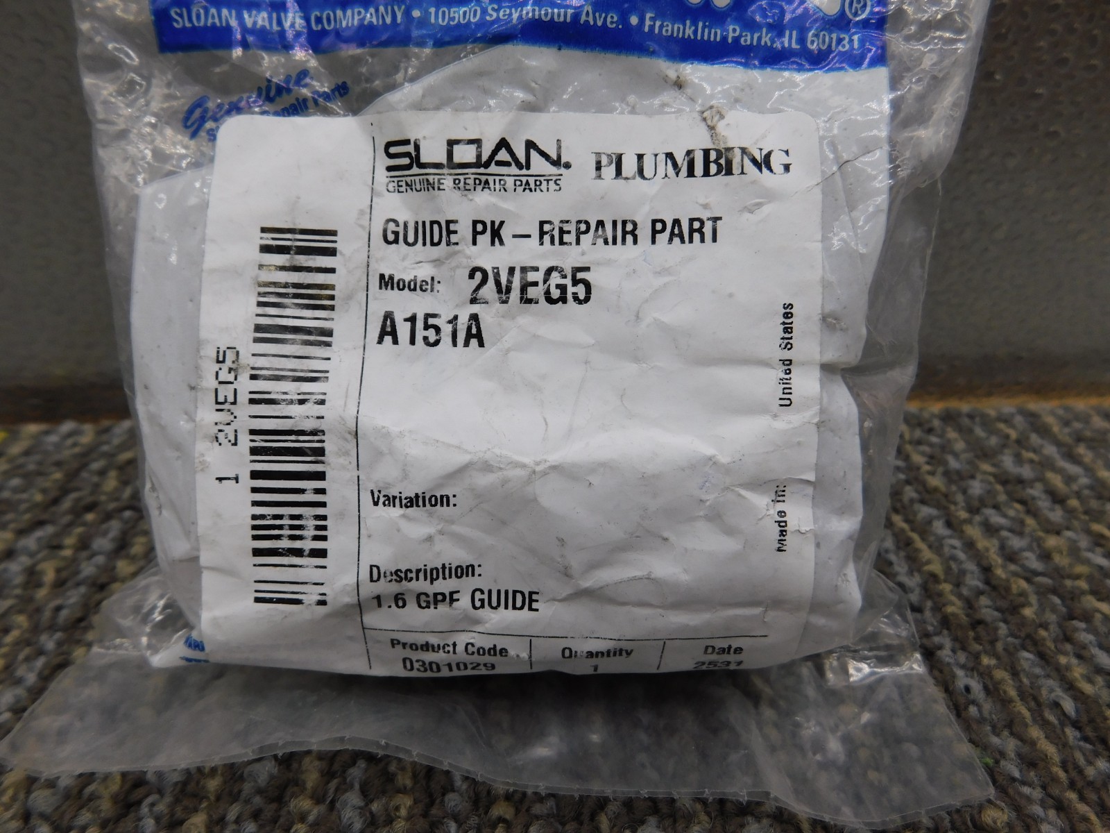 New Sloan Plumbing 2VEG5 Guide Assembly A151A