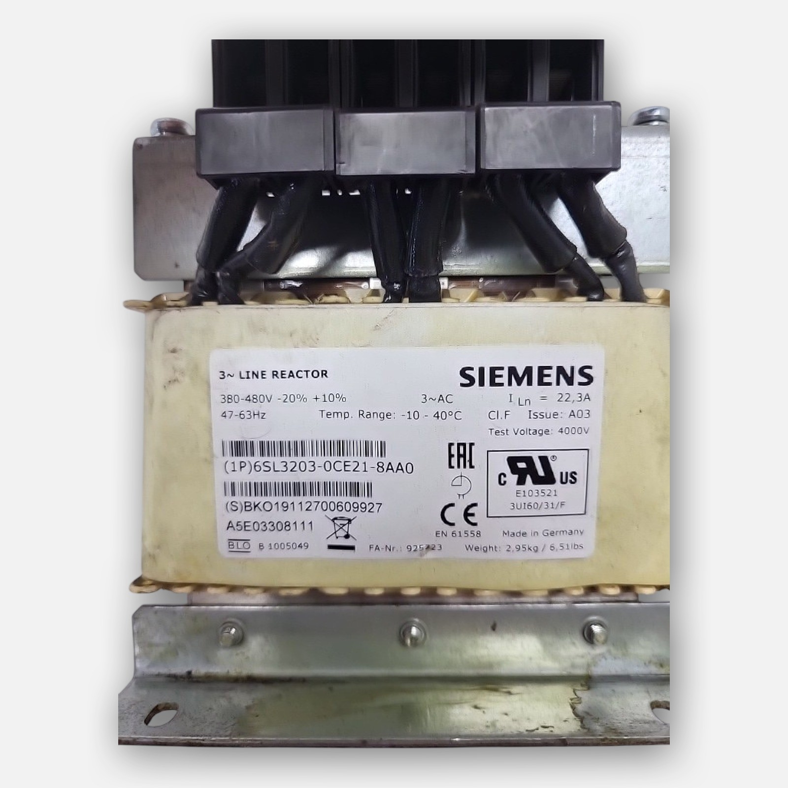NEW SIEMENS 6SL3203-0CE21-8AA0 3 LINE REACTOR 22.3A