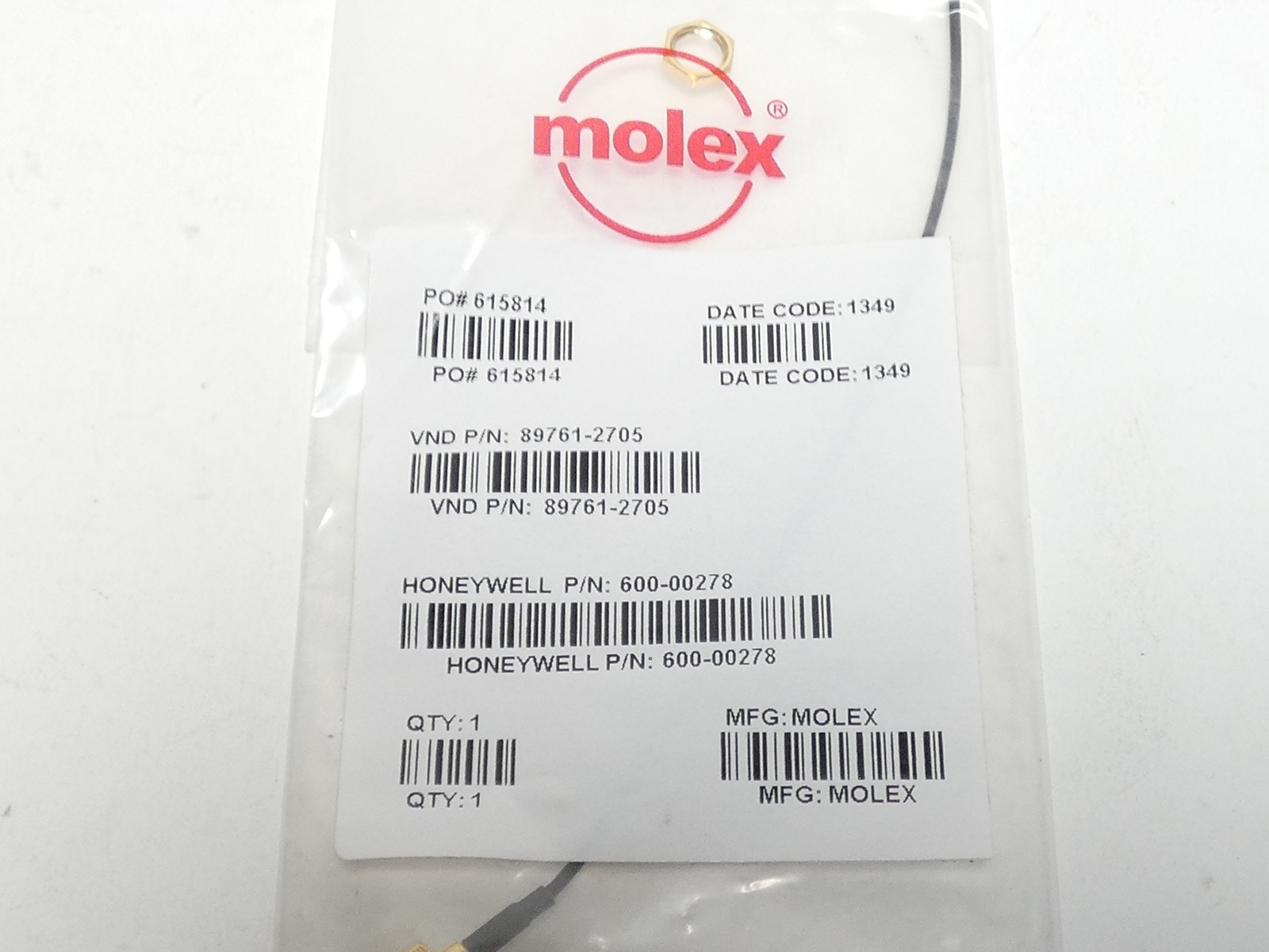 *Lot of 5* Honeywell Molex 89761-2705 SMA Jack to MCRF RF Micro-Coaxial Cable…