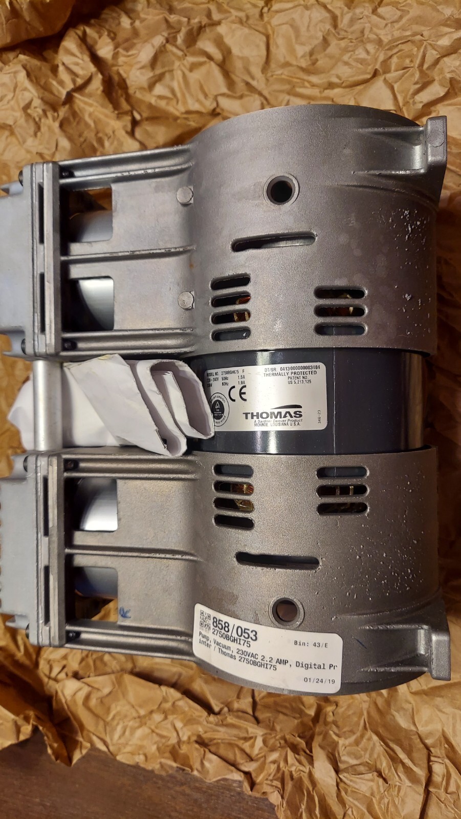 Rebuilt Thomas 2750BGHISS75 316N Vacuum Pump 230VAC 2.2 AMP
