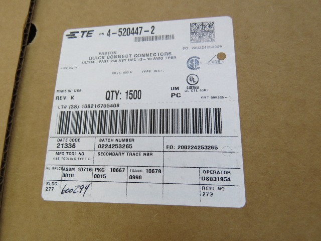 AMP 4-520447-2 Qty of 350 per Lot CONN QC RCPT 10-12AWG 0.250