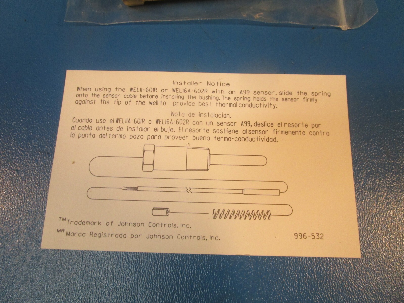 Johnson Controls WEL11A-601R, Temperature Sensor, Immersion Well, Direct Mount