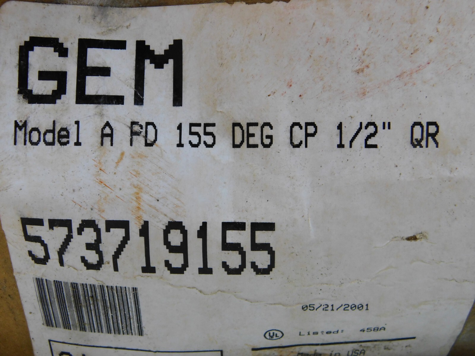 NEW Lot of 5 GEM Fire Sprinkler Head Bulb 573719155 Mod A PD 155 DEG CP 1/2″ QR