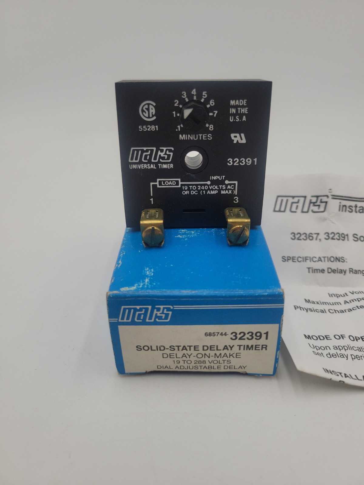 Mars 32391 Solid State Time Delays Universal Timer 6 sec to 8 min NOS